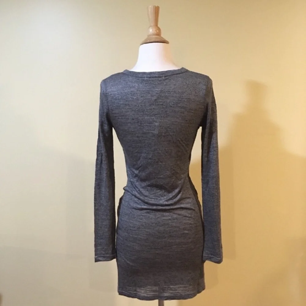 Twisted Knot Front Marled Grey Long Sleeve Knit Dress - Picture 6 of 7